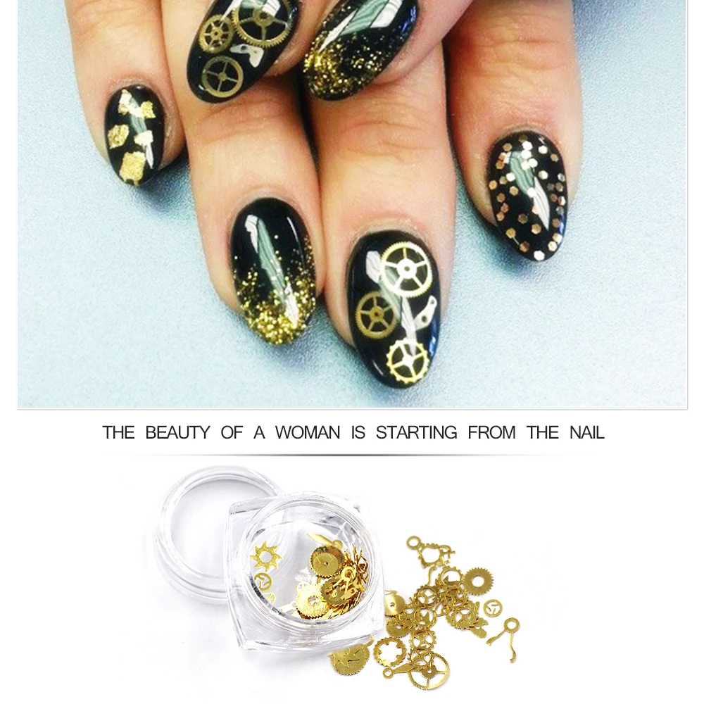 1 مربع رقيقة جدا الشرير نمط الراين لالمسامير ترصيع 3D مسمار الفن زينة الأظافر مستلزمات الذهب البخار عجلات nailart أدوات