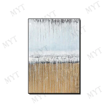 

Hand-painted Abstract Oil Painting on Canvas gold lines abstract landscape wall art picture for living room home decor unframed