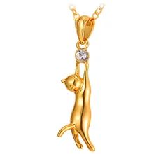 U7 Necklace Cat Jewelry Necklaces & Pendants Gold Plated Wholesale Rhinestone Charms Animal Gifts Necklace Women P263