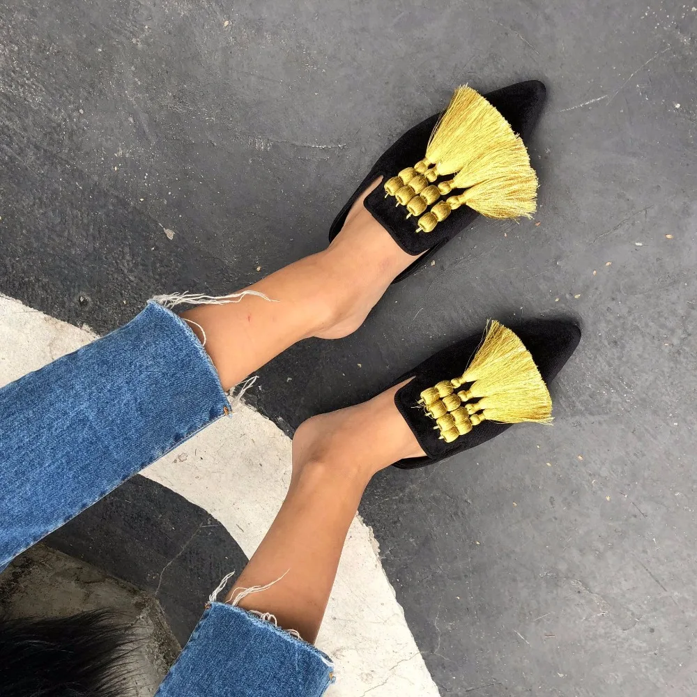 tassel flat mules