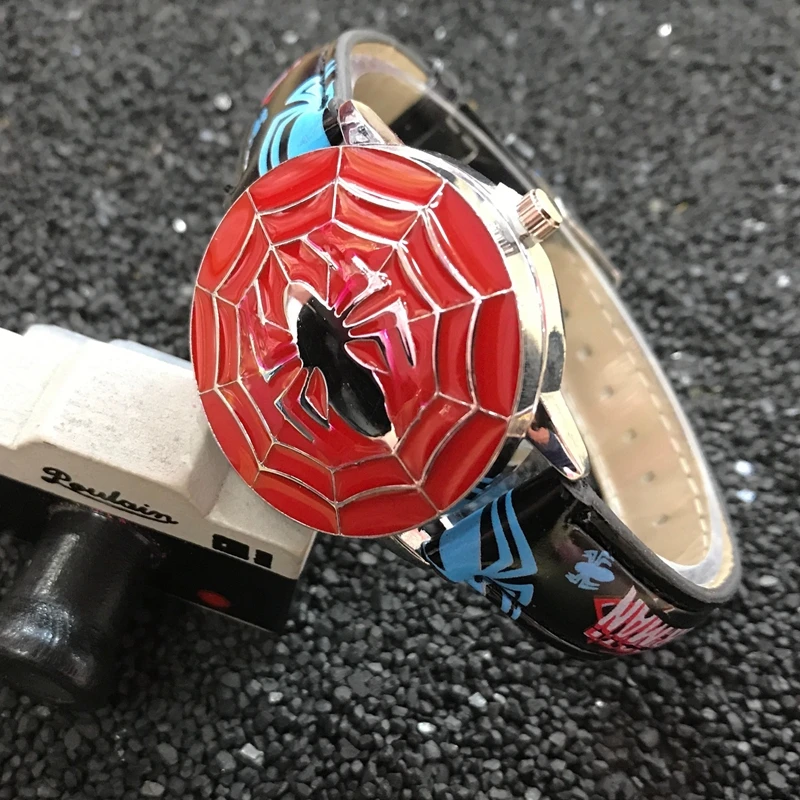 Spiderman Watches Boys Avenger Alliance Animation Cartoon Captain America Children Watch Leather Students Iron man Clock 4