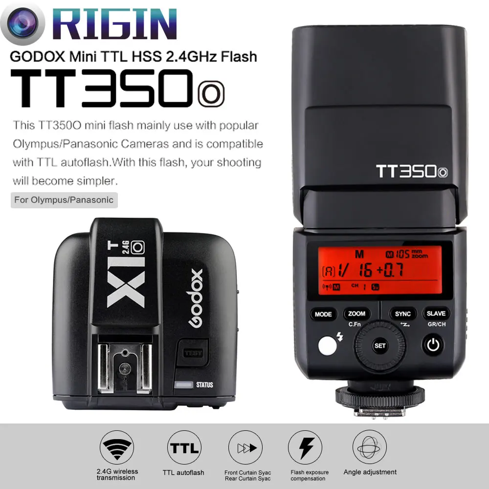 

Godox Mini Speedlite TTL TT350O High Speed 1/8000s GN36+2.4G wireless Power Trigger X1T-O Kit For Olympus/Panasonic