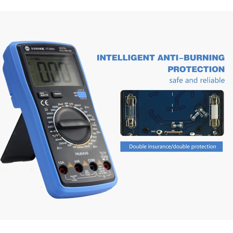 

Intellgent Multimeter Temperature Auto Ranging hFE Diode True RMS NCV AC/DC Voltage 10A Current Voltage Capacitance Resistance