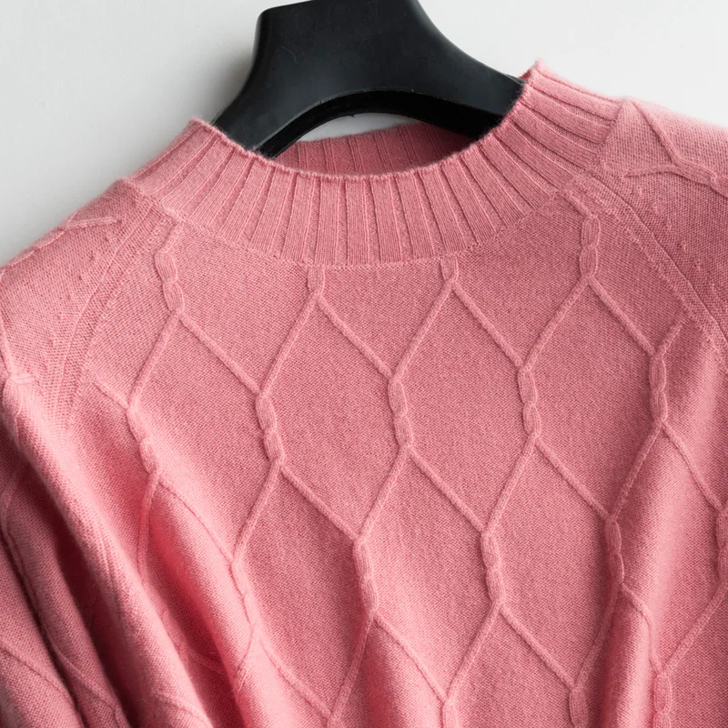 JECH Spring and autumn new women's sweater pullover high collar plaid pure cashmere knit women's fashion cashmere sweater coat Sweaters