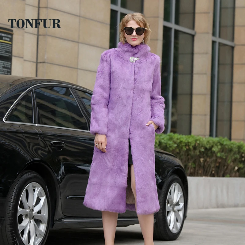 

2019 Luxury Buckle Real 100% Pure True Rabbit Fur Long Coat Customize Plus Size Multi Color Factory Wholesale Price tsr358
