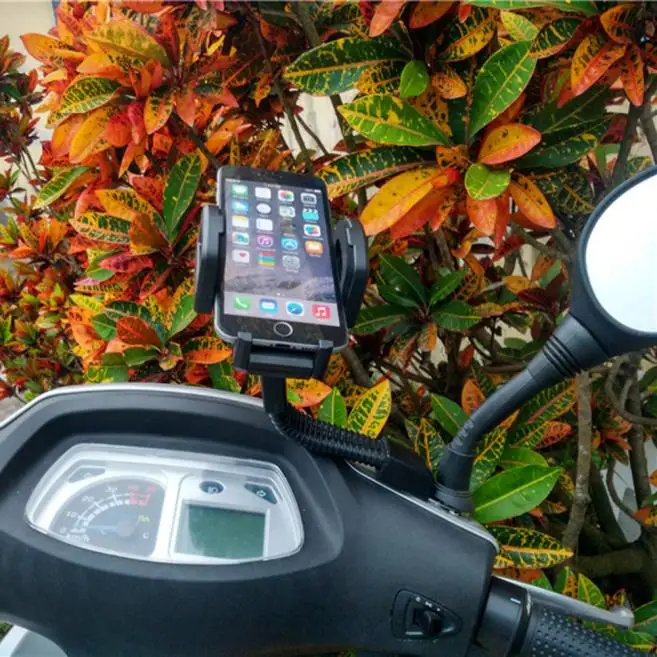 

360 Degree Adjustable Motorcycle Scooter Rear View Mirror Mount Phone Holder Grip Stand for inch Cell Phones and GPS #y4