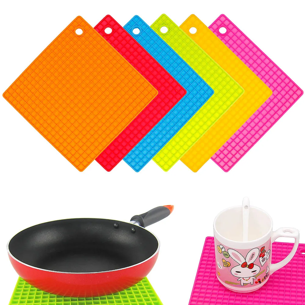 6 Colors New Durable Square Silicon Pot Holder Trivet Mat Heat