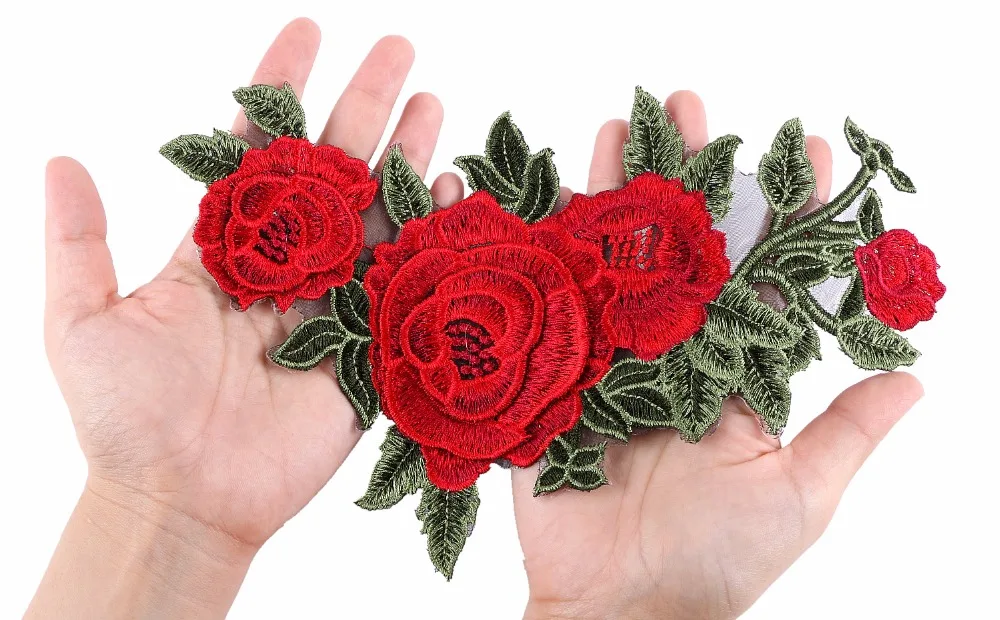 1 шт., бренд, 3D нашивки, большой красный цветок розы, вышитые нашивки, сделай сам, железные, для шитья, для ремонта ткани, одежда для свадьбы, нашивки