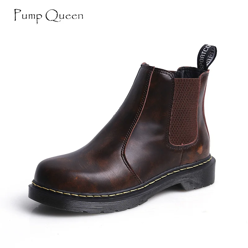 

PumpQueen Chelsea Boots Women Black Leather 2018 New Winter Boots Causal Slip On Low Heels Vintage Solid Autumn Female Shoes