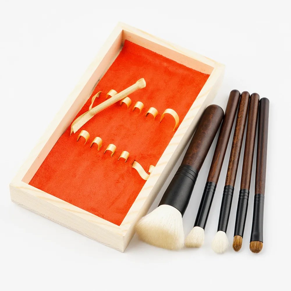 

5 Pcs Fashion Wooden Handle Make Up Brushes Set Soft Synthetic Collection Power Eyeshadow Kit Beauty With Wood Box