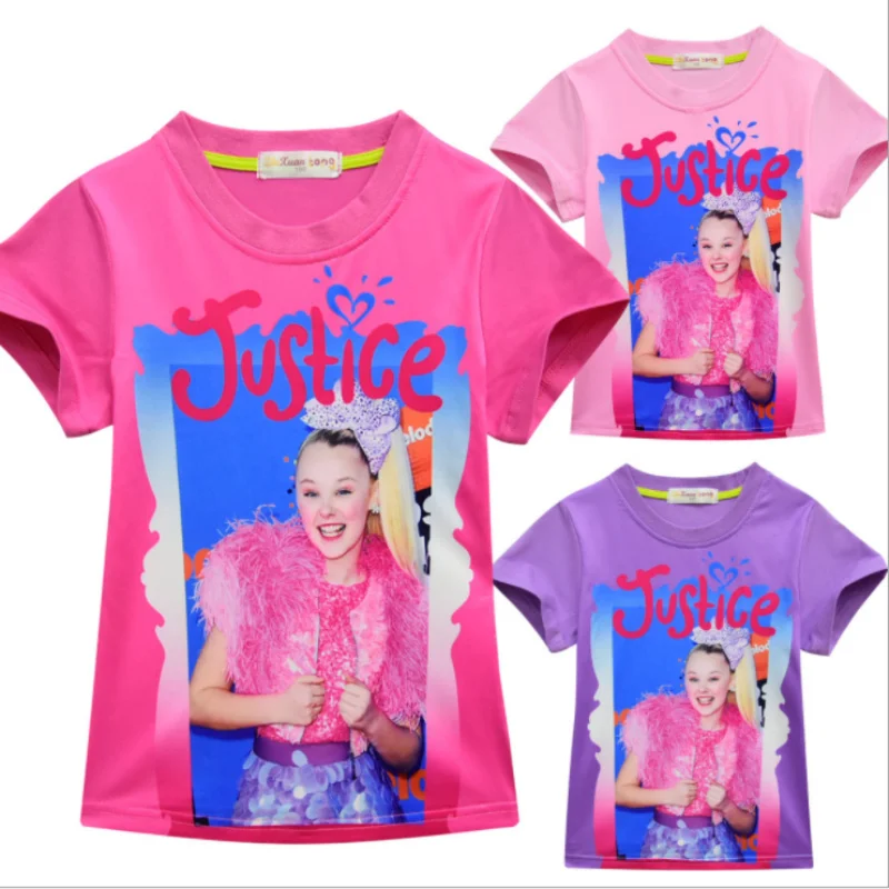 

Summer Girls T shirt cartoon pink Jojo Siwa pattern tops clothes Children Kids short sleeves T-shirts Clothing for gifts 3-13Y