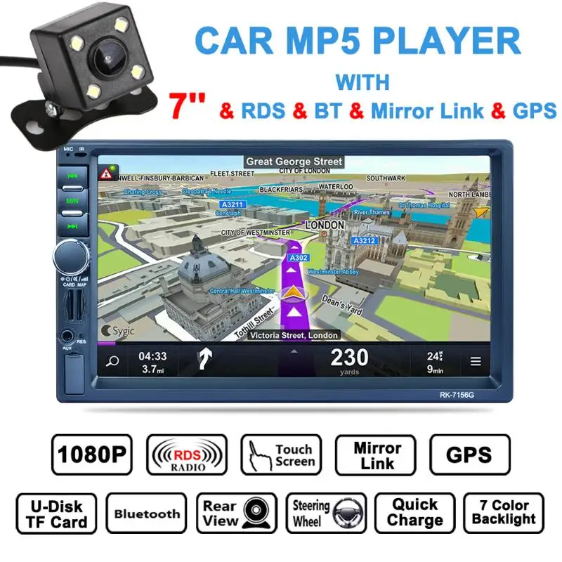 

7 inch High Definition 800*480 2 Din Touch Screen Car GPS Navigation Automobiles Stereo Audio Video Mp5 Player Auto Navigator