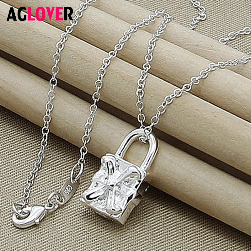 

Original 925 Sterling Silver Beautiful Lock Pendant Necklace AGLOVER Chain Woman/Couple Romantic Birthday Party Gift
