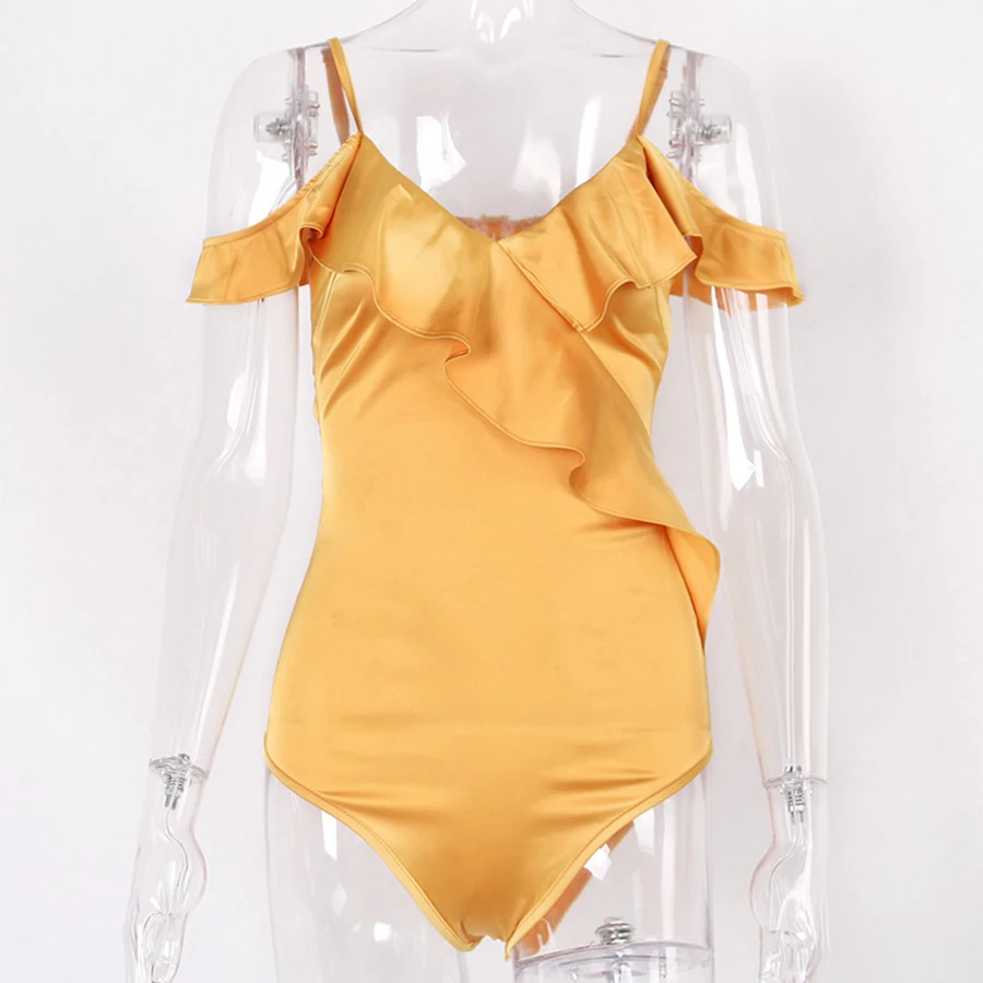 Sexy V-Neck Wavy Edge Skinny Bodysuit Women Jumpsuit Summer Sleeveless Top Bodysuits Elegant Off Shoulder Body Women Mujer S71