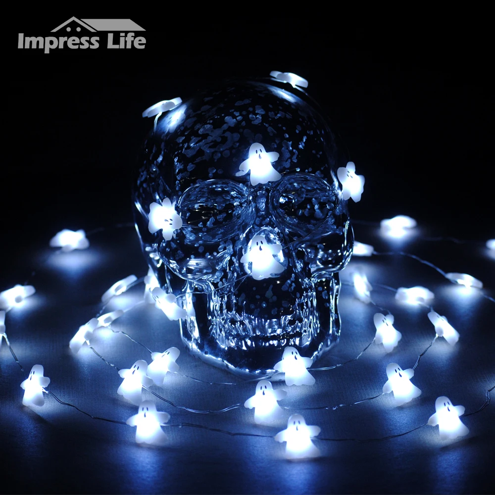 Spooky Ghost LED String Lights, Impress Life 10 ft Flexible Copper Wire