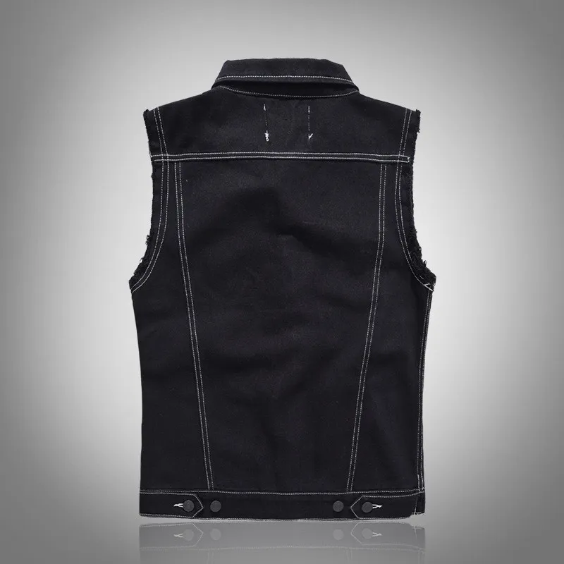 MORUANCLE Модные мужские Марка NEW Fashion Hi Street безрукавные детские джинсовые куртки с заплатками черные джинсовые жилетки для детей с рисунком «Человек жилет из искусственного меха M-5XL