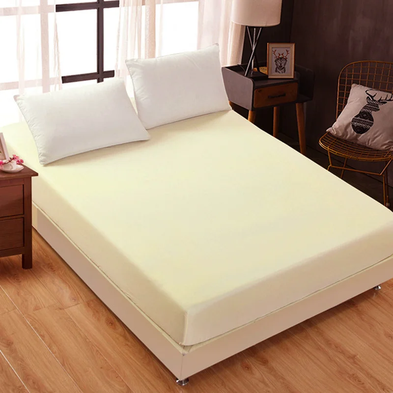 

New Fitted Sheet Polyester Fabric Mattress Cover Solid Color Sheets with Elastic Rubber Band Breathable Bed Linens 150x200cm