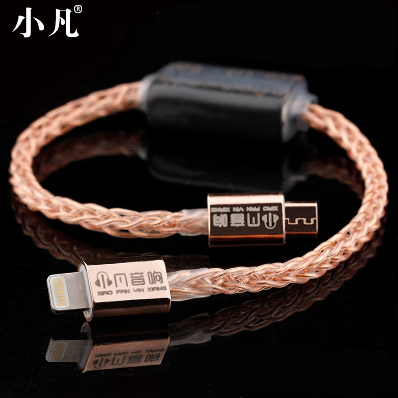 Xiaofan Hand knitting micro USB Cable Silver Plated Copper decoder amplifier cable for iPhone 6 6s