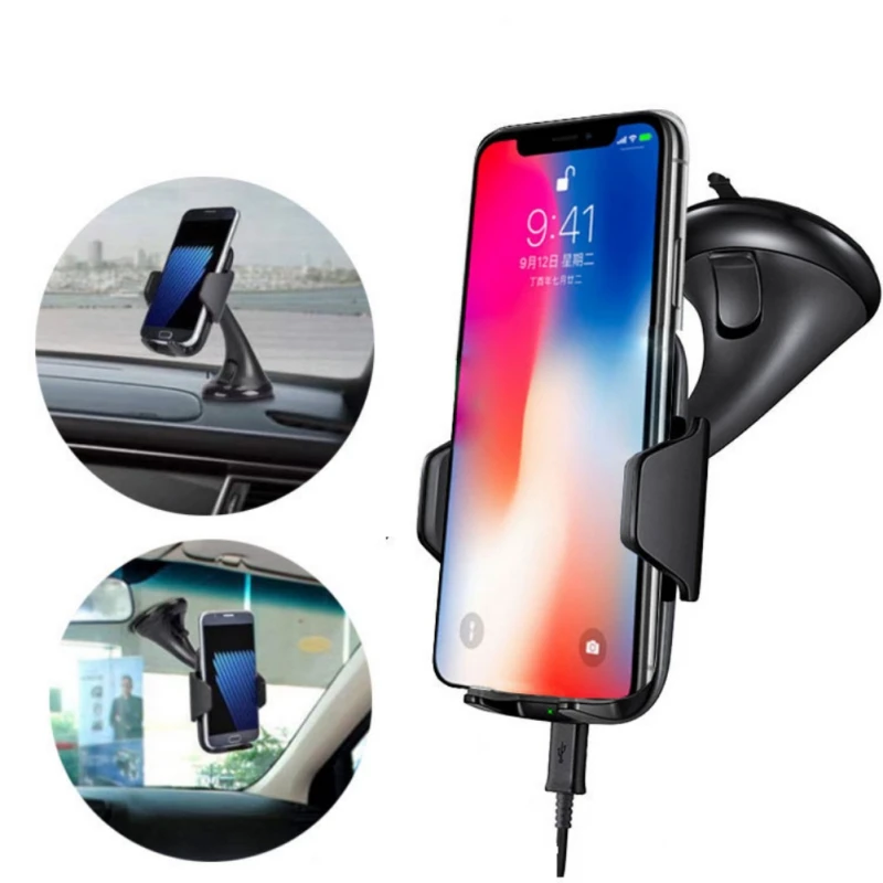 Car Mount Holder Qi Wireless Charger for iPhone 8 X Wireless Car Charger Pad For Samsung S6 S8 Edge Note 8 QC3.0 Phone Charging