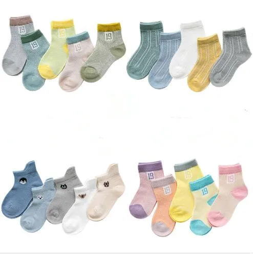 0-3Y 5 Paia Confezione Commercio All'ingrosso neonato calzini infantili di estate digitale di corrispondenza di colore calzini del bambino