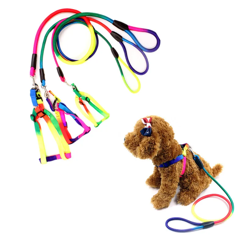 Rainbow Color Dog Leash for Small Medium Dogs Walking Dog Chest Strap