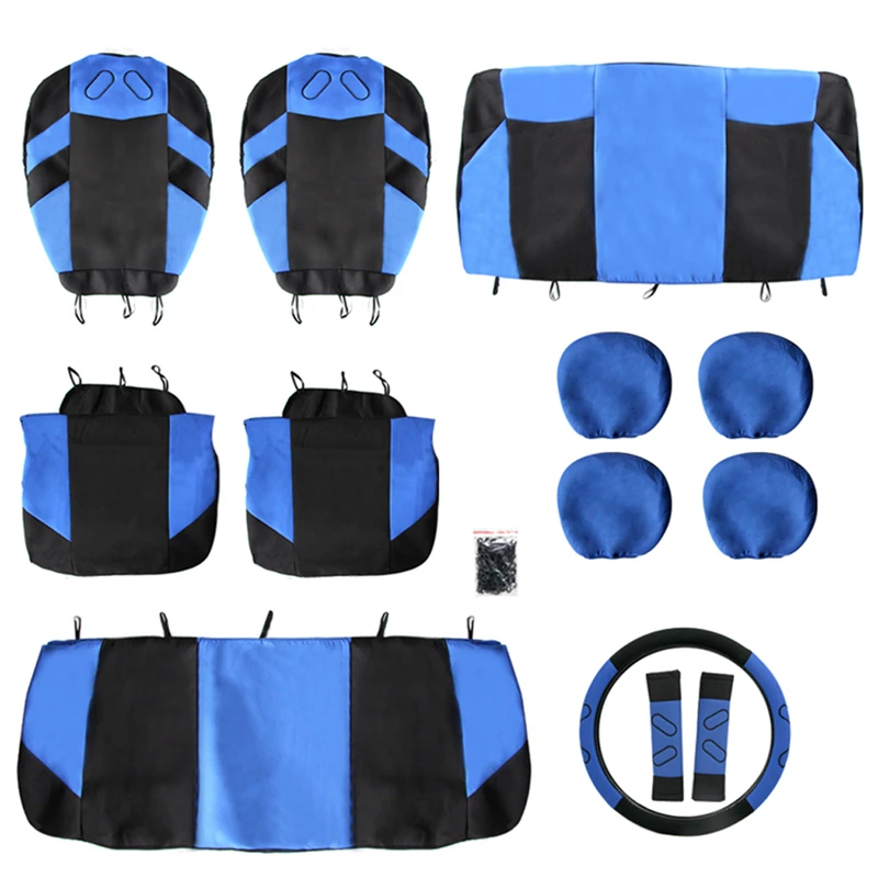 

Universal 13Pc Full Set Car Seat Cover Back/Bottom/Bench Protector Auto Steering-wheel Cover Headrest/Shoulder Pad Mat Accessory