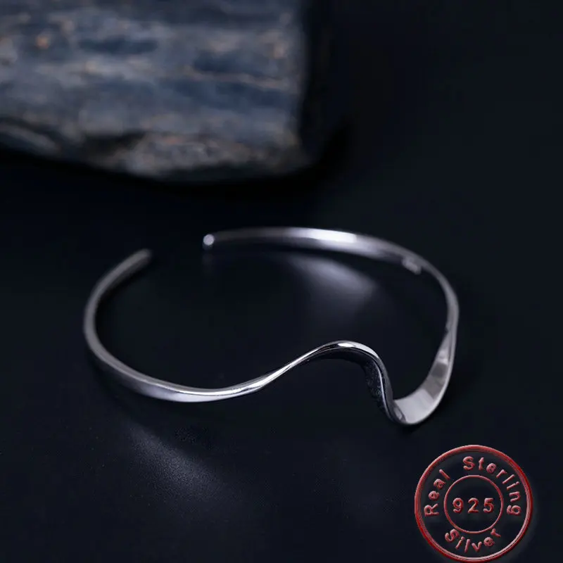 

Amxiu Geometric Open Bangle 925 Sterling Silver Adjustable Bangles For Women Men Daily Jewelry Fashion Accessories Brand Bijoux