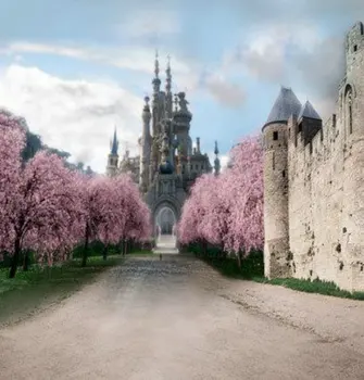 

Medieval Fairy Tale Princess Castle Pink Flower Tree backdrop Vinyl cloth High quality Computer Print Children kids background