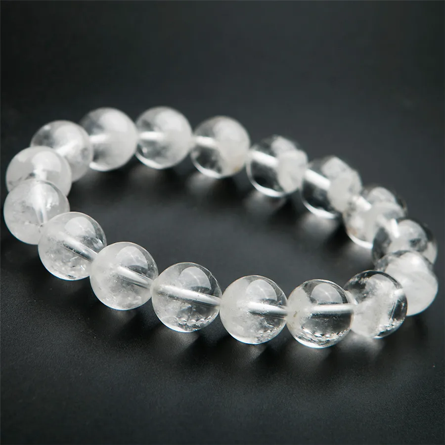 Genuine Natural White Phantom Quartz Crystal Round Bead Stretch Power Bracelet 16mm (1)