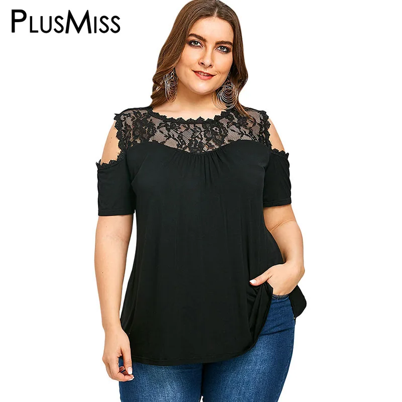 PlusMiss плюс размер 5XL 4XL винтажная кружевная вязаная блузка с открытым плечом