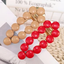 AOMU, модные однотонные кожаные заколки с бусинами, заколки для волос для женщин, полые геометрические капли, заколки для волос, аксессуары для волос