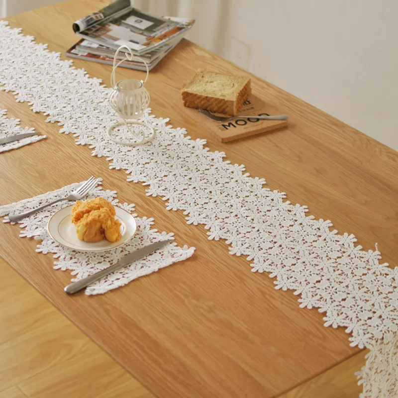 European style upscale white lace table runner Christmas wedding table
