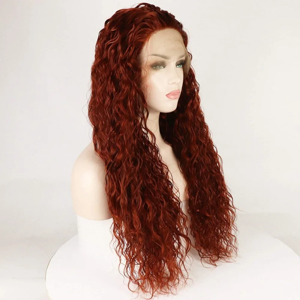 Fantasy Beauty Loose Curly Synthetic Wig Dark Purple Lace Front Wigs Kinky Curly Heat Resistant Fibers Half Hand Tied Lace Wigs