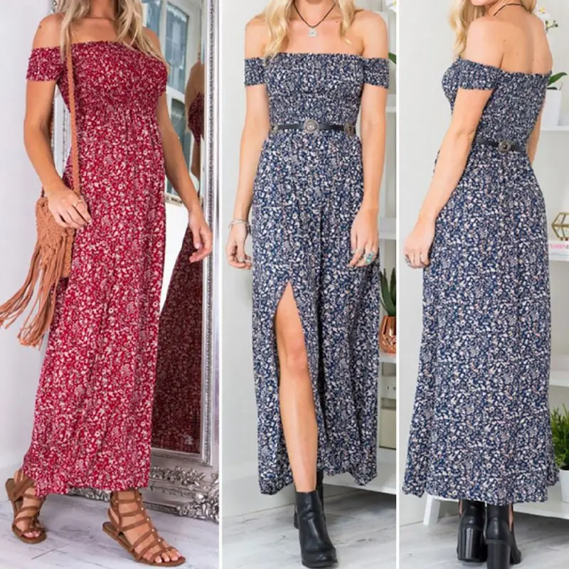 Y Strapless Beach Summer Dress Sundresses Vintage Bohemian Maxi Y Strapless Beach Summer Dress Sundresses Vintage Bohemian Maxi Robe Femme Boho Fl Women Split Long Dresses Vestido In From S