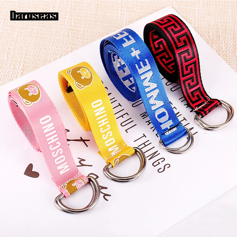 

Canvas Belt Letter embroidery Wild student lovely double buckle Weaving Unisex Korean Style Elastic Belt ladies belts