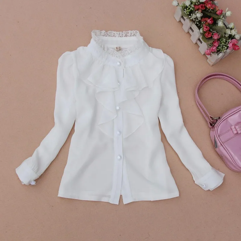white ruffle long sleeve shirt