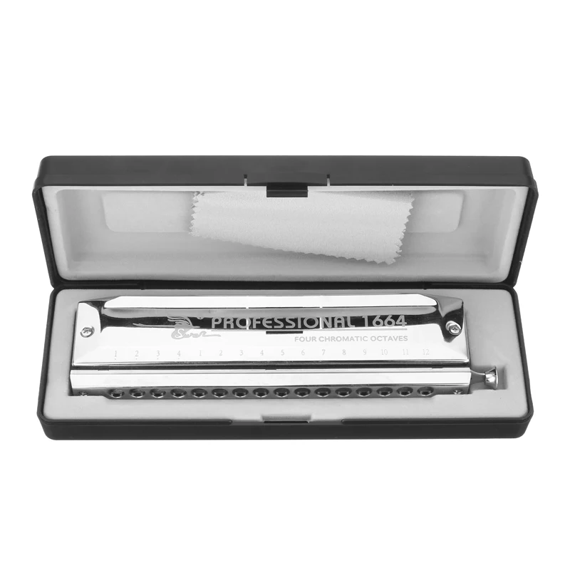 

16 Holes 64 Tones Silver Color Laser Chromatic Harmonica Proceeded Square High-end Music Harmonicas Musical Instrument Accessory