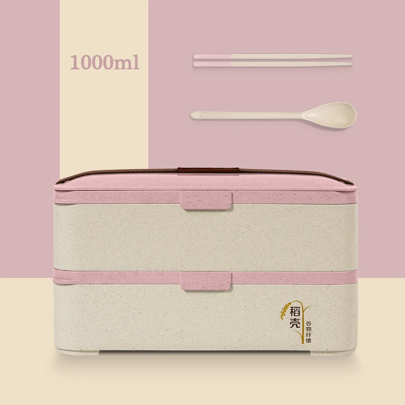 Микроволновая Пшеничная солома Bento Ланчбокс в японском стиле пластиковый контейнер для хранения суши-еда для пикника и кемпинга - Цвет: Pink Lunch Box