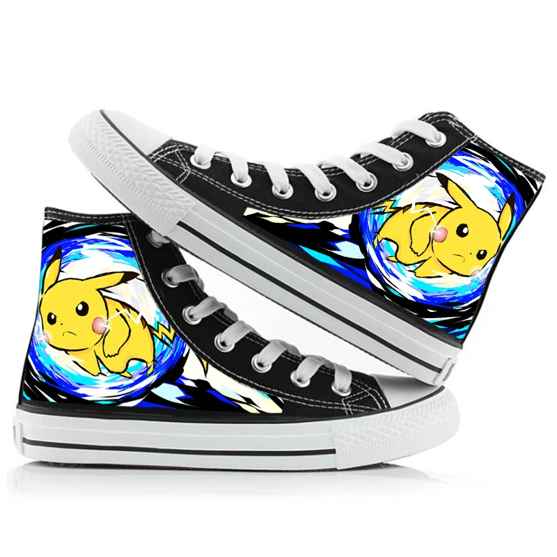 Cena Pokemon pikachu trampki brezentowe buty mężczyźni kobiety wysokie góry studenci Cosplay Cartoon brezentowe buty przyczynowe studenci Sneakers buty