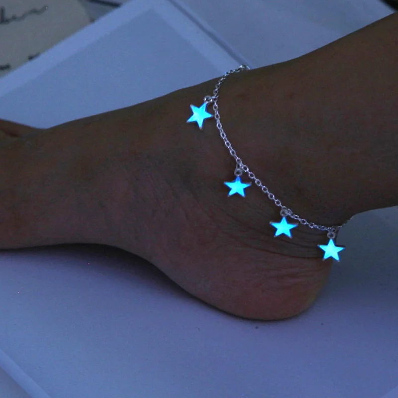 

Fluorescent Anklet Party Gifts For Girls Blue Five-pointed Star Tassel Foot Chain For Valentine's Day Foot Chain Party Supplies