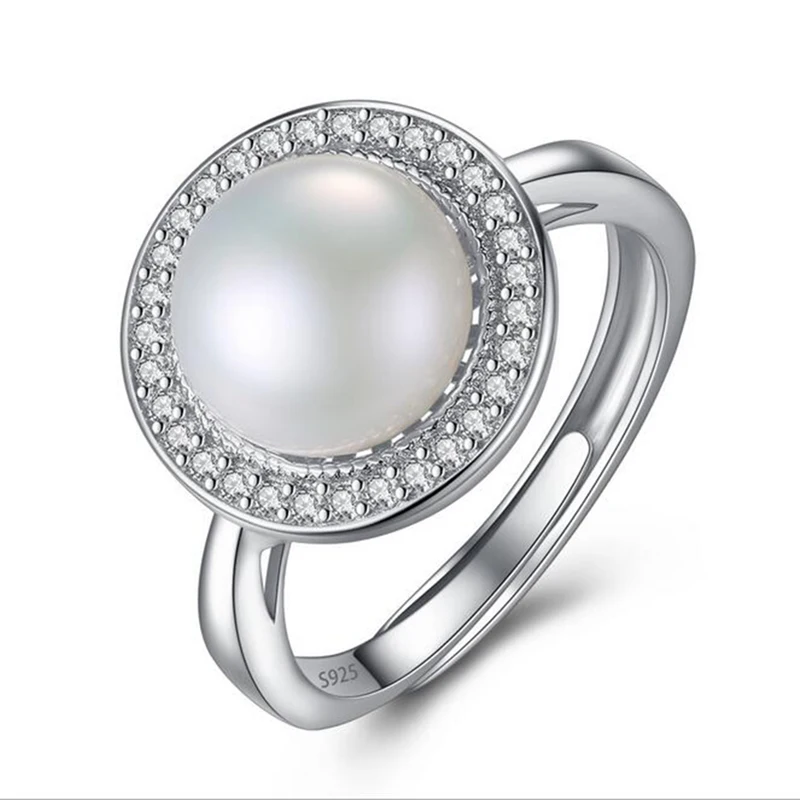 

[MeiBaPJ]Real Freshwater Pearl Ring for Women 925 Sterling Silver Adjustable Flower Ring with 8-9mm AAAA Natural Pearl Jewelry