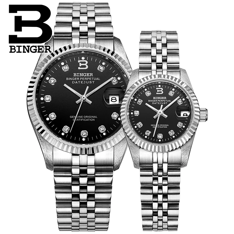 Review  Genuine Switzerland BINGER Brand Men Women automatic mechanical self-wind couple watch waterproof s