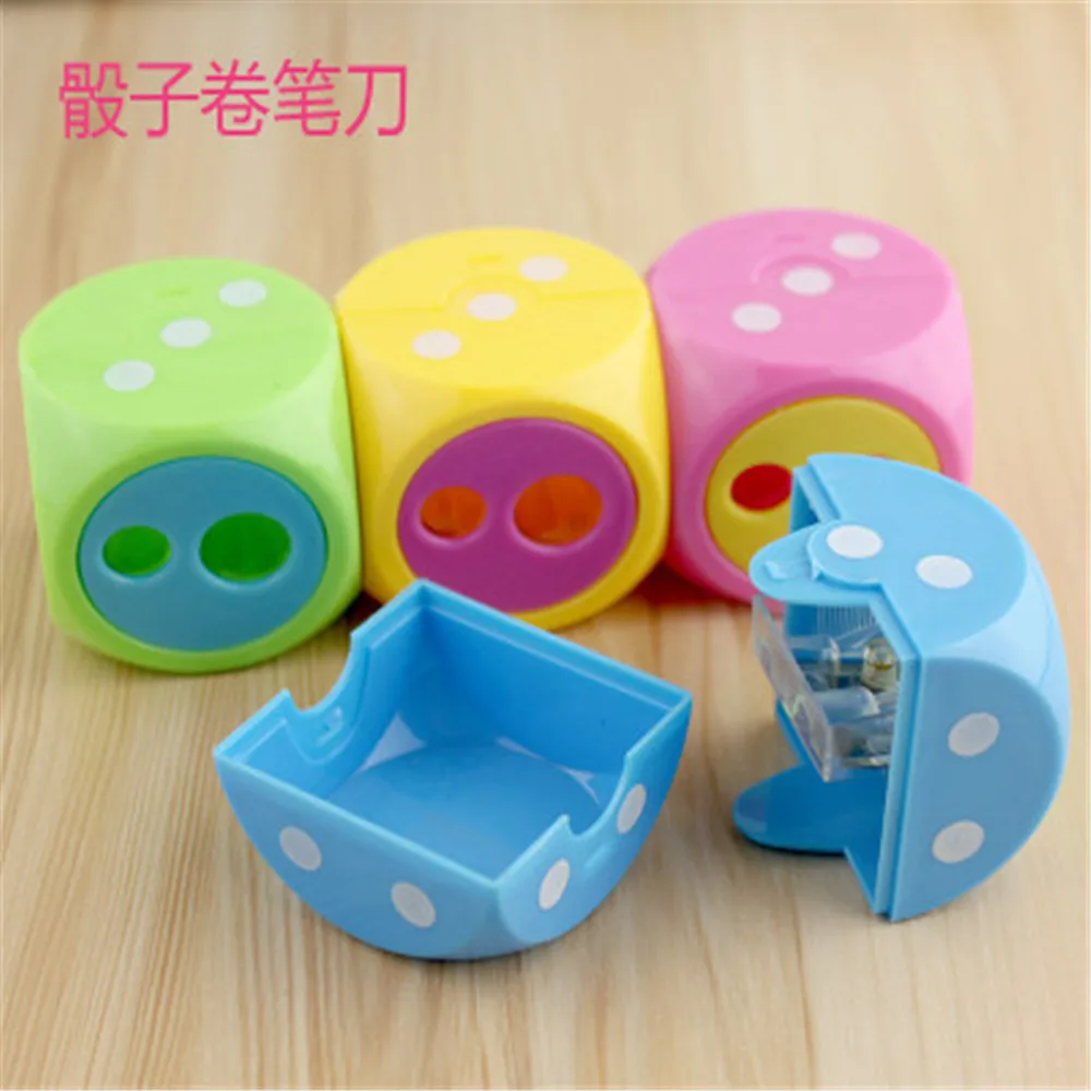 1 Pcs Large Candy Color Kawaii Cartoon Dice Shape Pencil sharpener size double hole Creative for Student School Stationery Gift