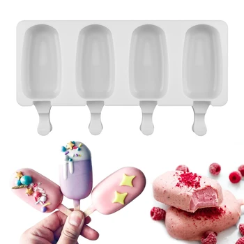 4 Cell Big Size Silicone Ice Cream Mold Popsicle Molds DIY Homemade Dessert Freezer Fruit Juice Ice Pop Maker Mould with Sticks zhenxing 4 cup ice pop making molds w sticks translucent white green
