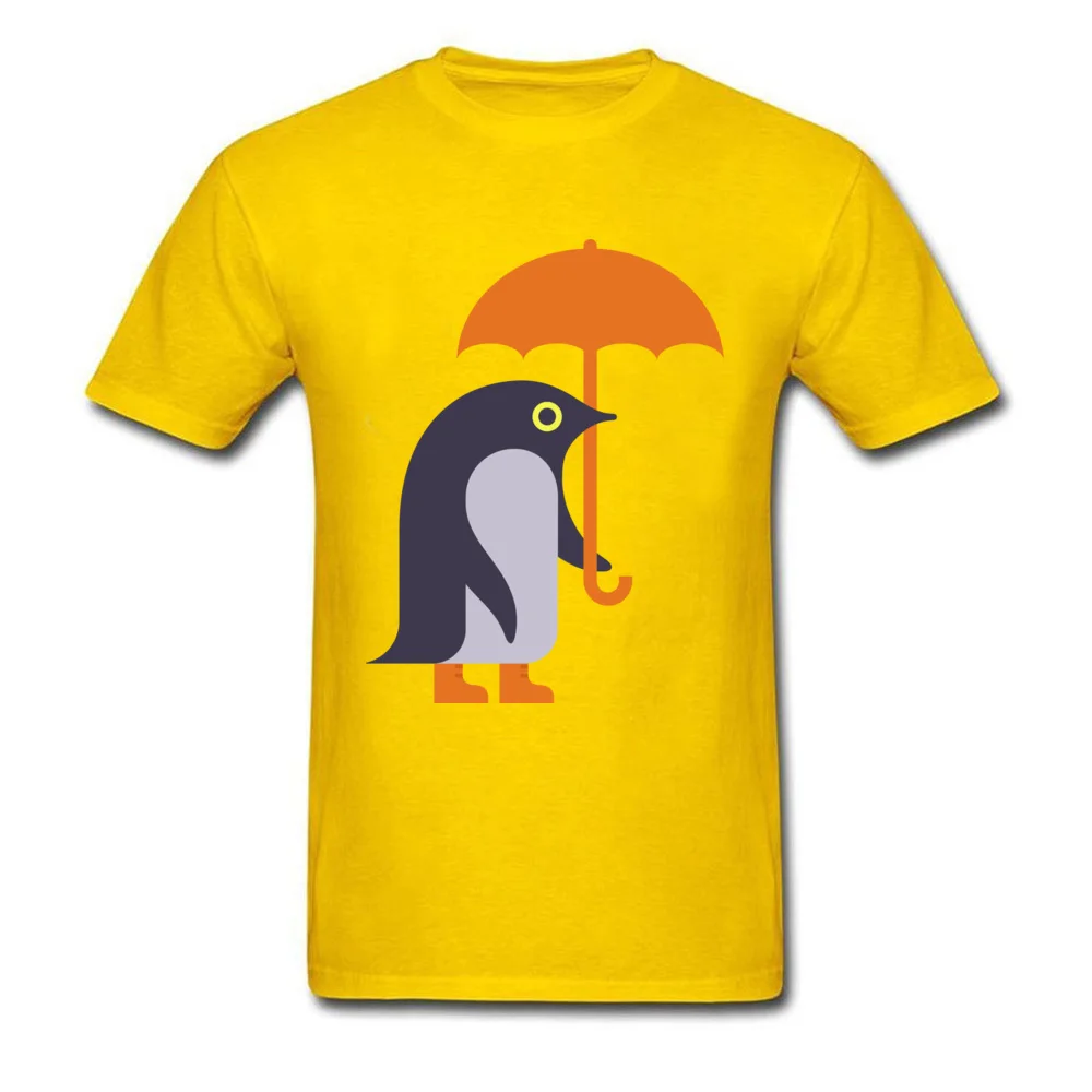 Umbrella Penguin O-Neck T-Shirt Summer Tops Shirt Short Sleeve Cheap Pure Cotton Funny Tee-Shirt Personalized Male Umbrella Penguin yellow