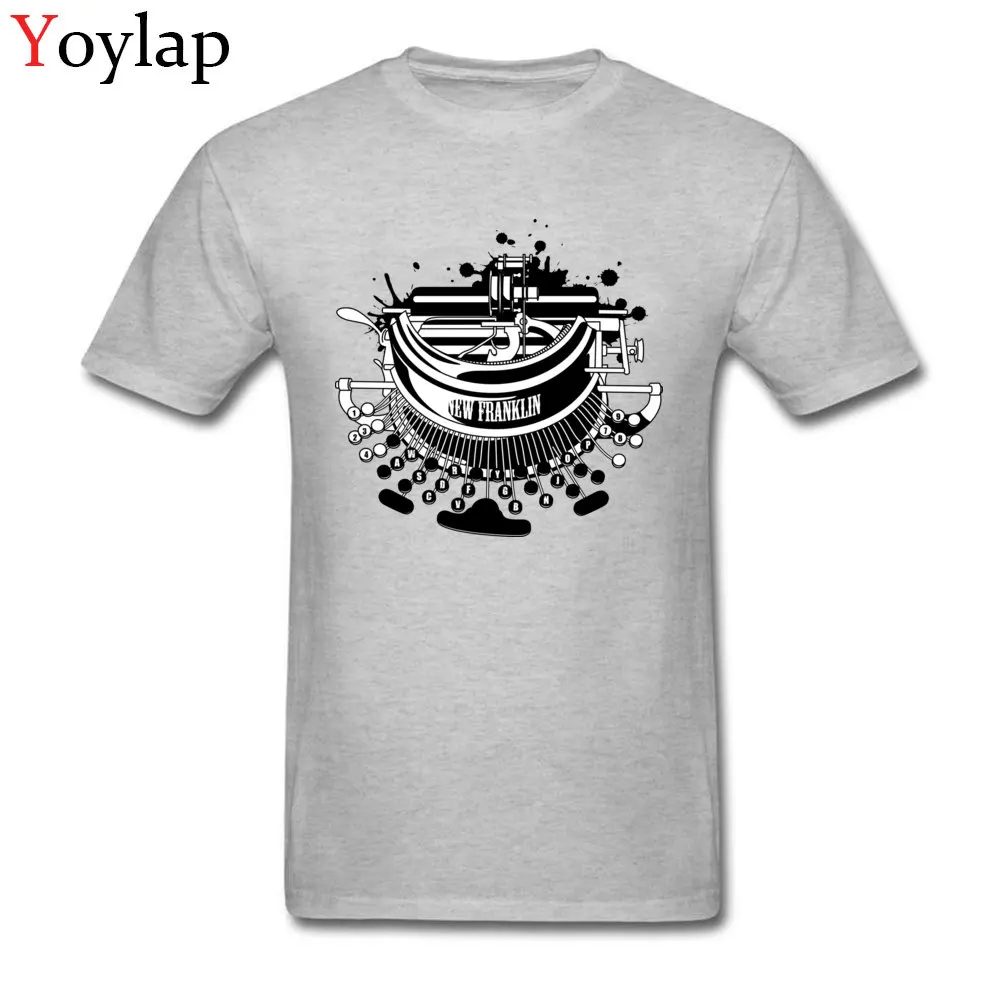 Printing Adult Steampunk typewriter T Shirt Plain Summer Autumn Short Sleeve Crewneck 100% Cotton Tops Shirts Leisure Tee Shirts grey