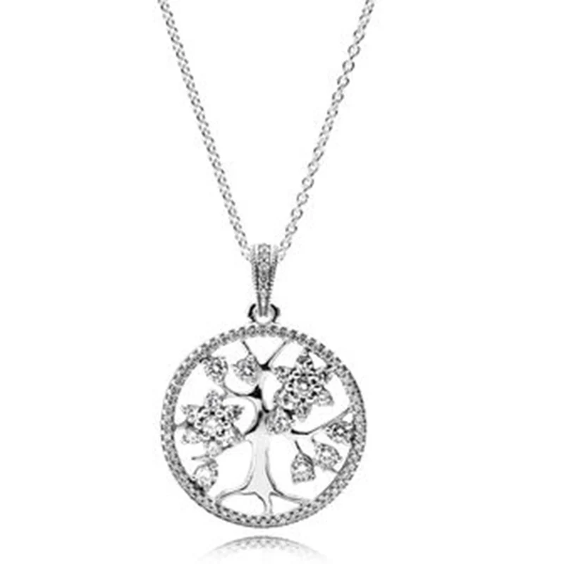 

Solid 925 sterling silver Necklace & Pendant original clear CZ fit charms Family Tree Brand Necklace W/ logoPendant diy jewelry