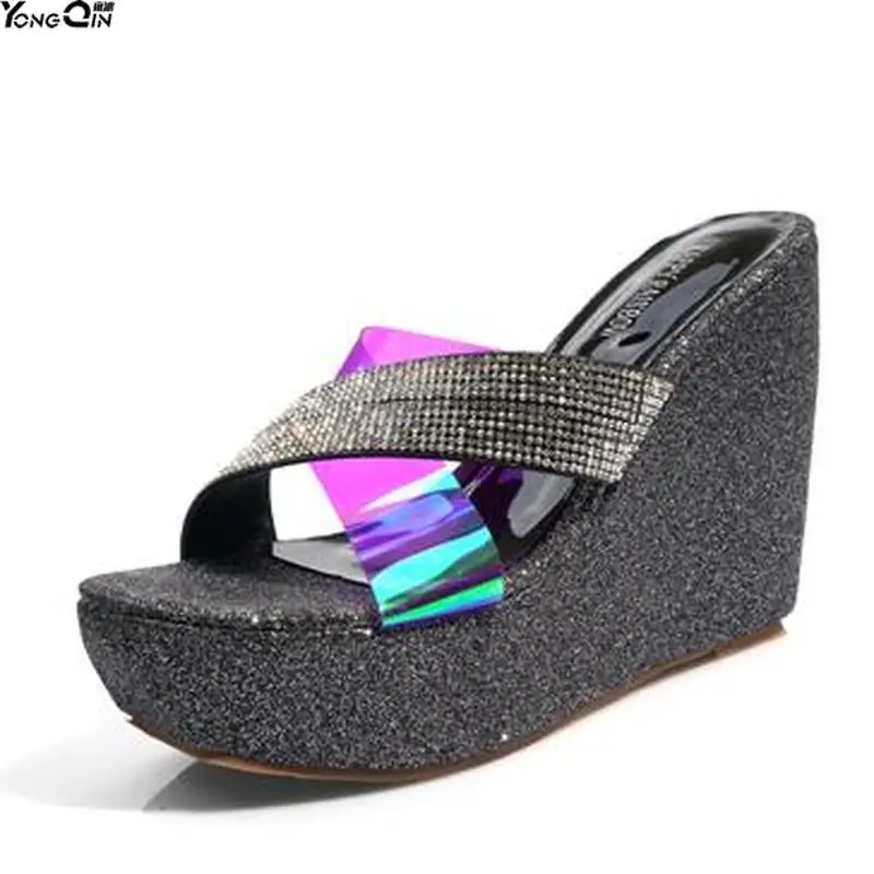 

Women's Rhinestones High Heel Peep Toe Sandals Open Toes wedge Women Sandals Shoes