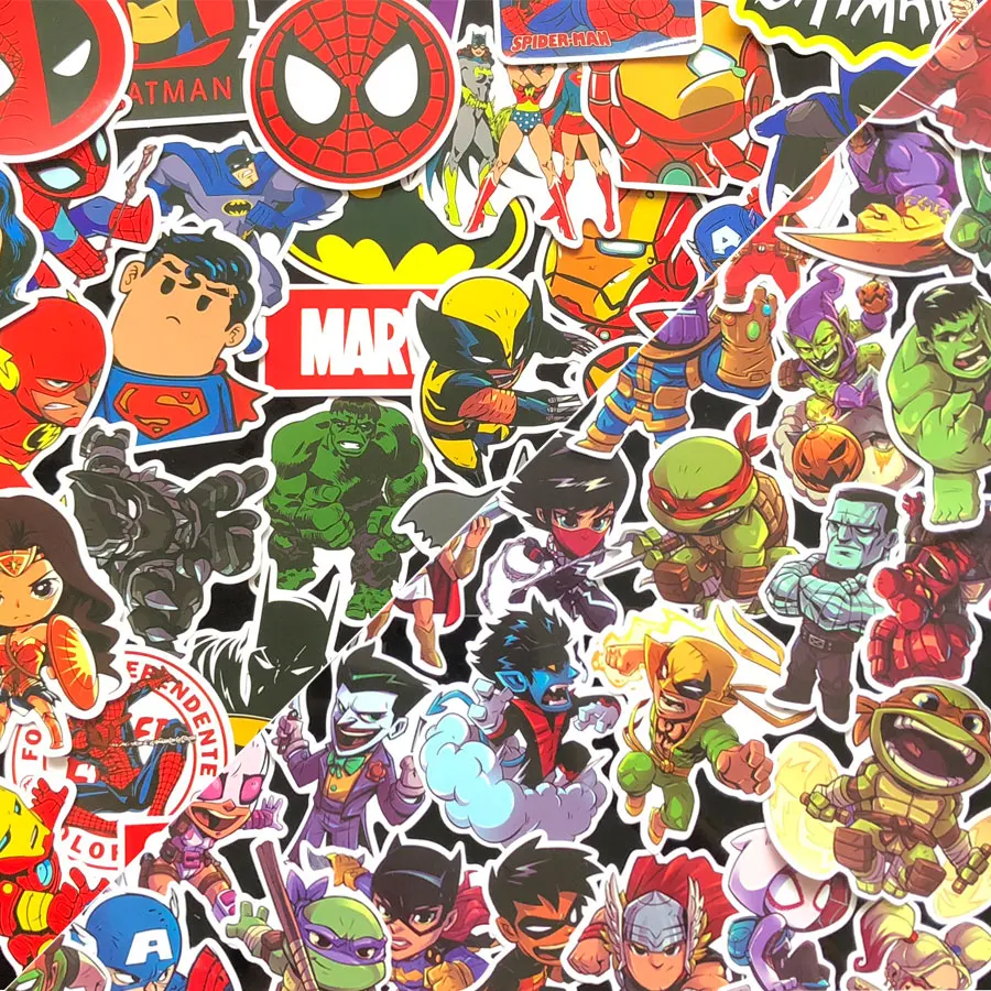 

50pieces Super Hero Waterproof Cartoon Stickers For Wall Decor Fridge Motorcycle Bike Refrigerator Laptop Car Stickers no repeat