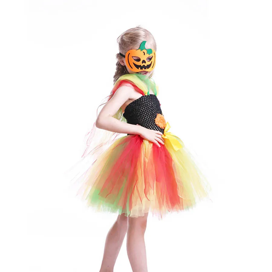 Halloween TUTU Dress with Pumpkin Mask Rainbow kids Birthday Dress Girls TUTU Princess Photo Prop (16)